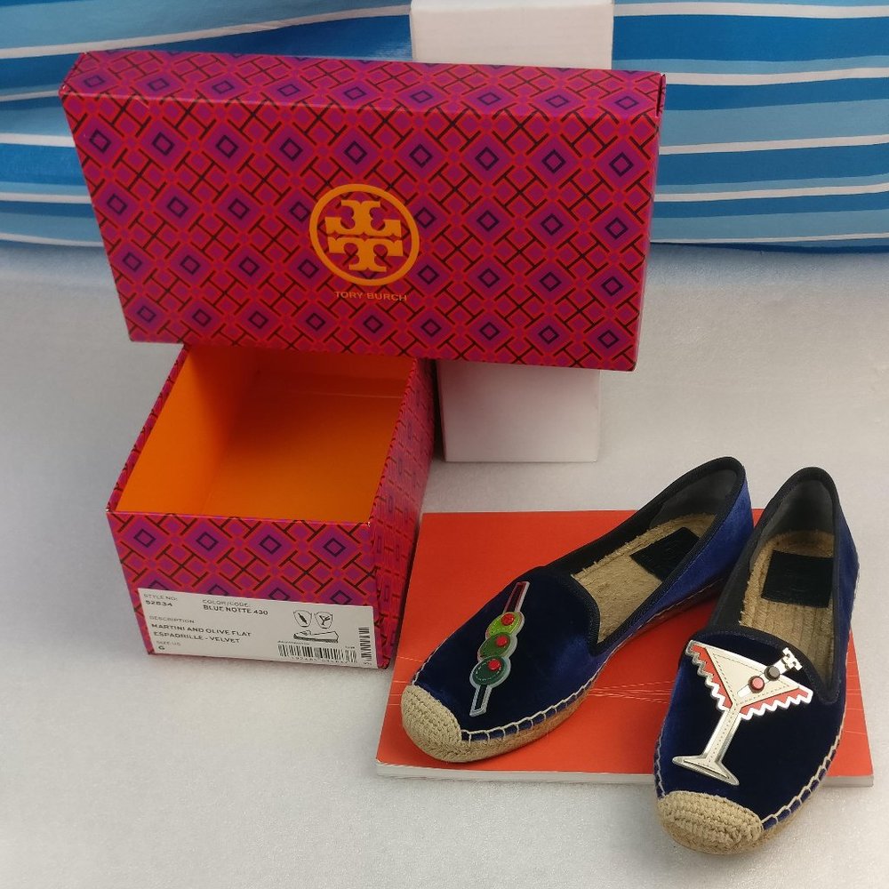 TORY BURCH BLUE NOTTE VELVET MARTINI & OLIVE ESPADRILLE sz6 SMOOTH & SEXY - Picture 8 of 10